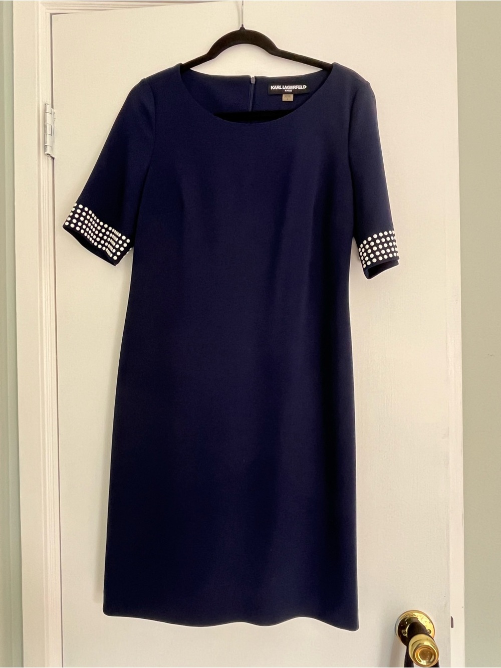 Karl Lagerfeld Navy Shift Dress with Studded Cuffs Size 8